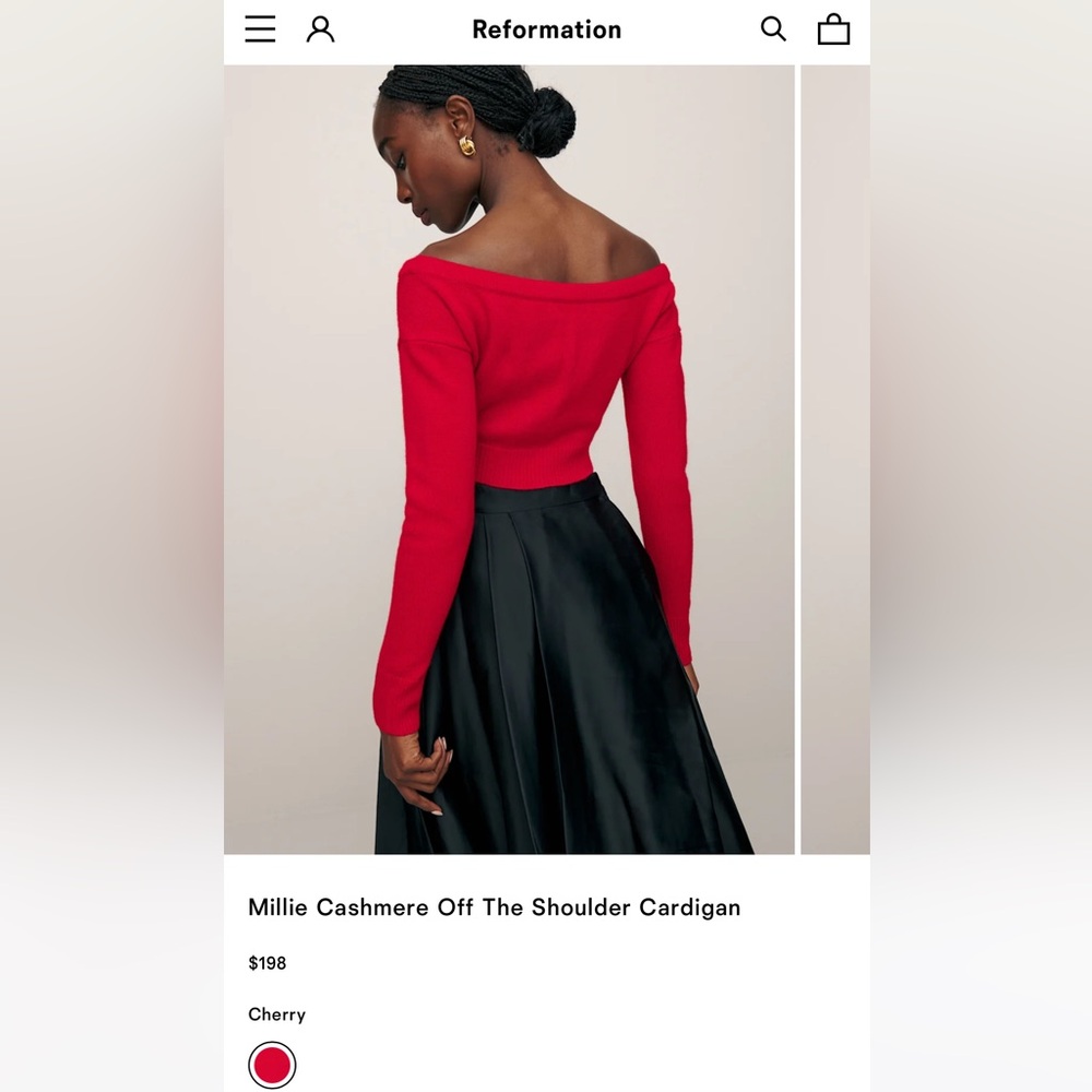 Reformation Millie Cashmere Off The Shoulder Cardigan Red - Size L - Picture 4 of 8